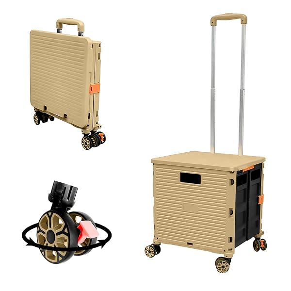 Folding Rolling Utility Cart,Wear-Resistant Noiseless Shopping Trolley Carts with Wheels for Grocery,Portable Crate Storage Tool Box with Lid Used as - Image 9