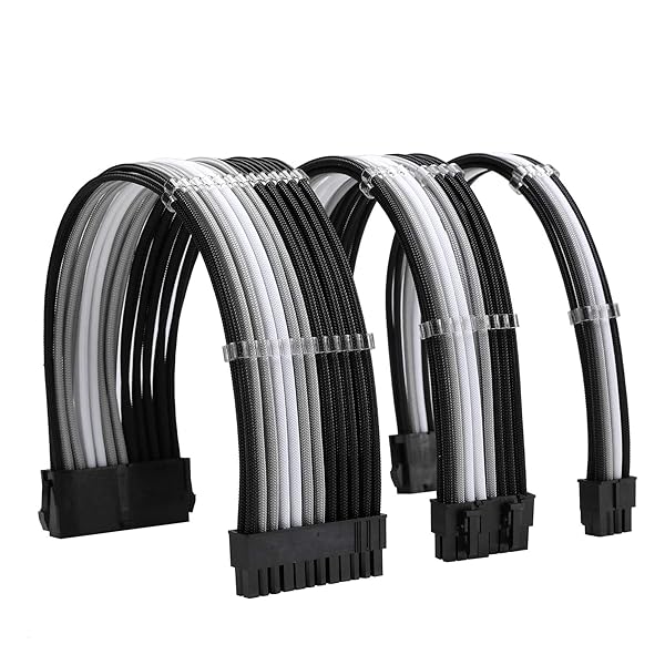 Formulamod Sleeve Extension Power Supply Cable Kit 18AWG ATX 24P EPS 8P PCI-E8P Combs for PSU to Motherboard GPU Black Silver White