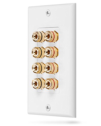 Fosmon Quad Speaker Wall Plate - Premium Gold Plated Copper Coupler for 4 Speakers (White) - Enhance Your Home Theater Audio