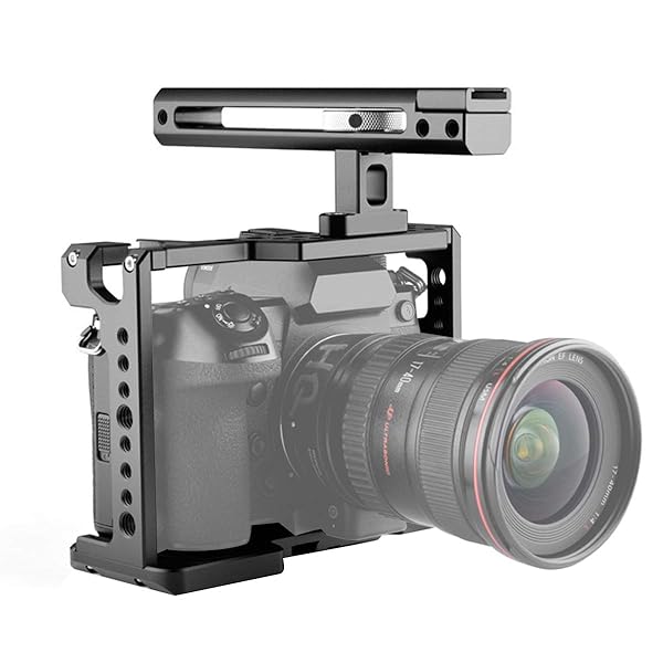 Foto4easy Camera Cage Stabilizer Aluminum Alloy Video Cage with Cold Shoe and Top Handle Grip for DSLR Panasonic S1 S1H S1R