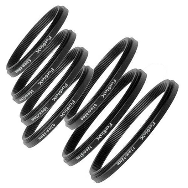 Fotodiox 7-Piece Metal Step Down Ring Set: Anodized Black, 77-49mm Sizes for Perfect Lens Adaptation