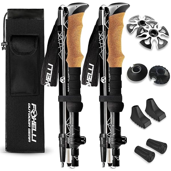 Foxelli Foxelli Folding Trekking Poles: Lightweight, Compact Walking Sticks with Flip Locks & All-Terrain Accessories for Travel