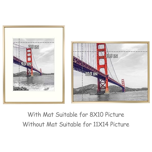 Frametory 11x14 Aluminum Photo Frame with Ivory Mat for 8x10 Pictures - Stylish Gold Metal Frame Collection - Image 3