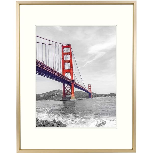 Frametory 11x14 Aluminum Photo Frame with Ivory Mat for 8x10 Pictures - Stylish Gold Metal Frame Collection