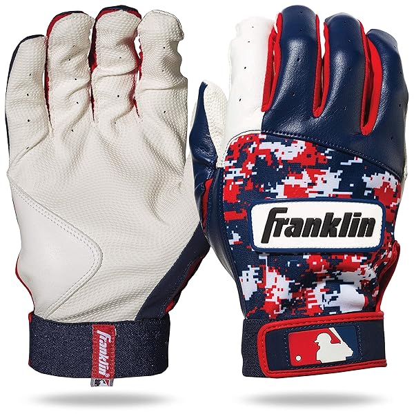 Franklin Sports MLB Digitek Baseball Batting Gloves - White/Navy/Red - Adult Small Size for Optimal Performance