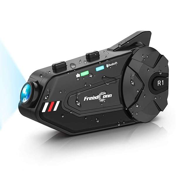 FreedConn R1 Plus Motorcycle Helmet Headset: 1000M Bluetooth Intercom for 6 Riders, Waterproof FM Radio & Camera