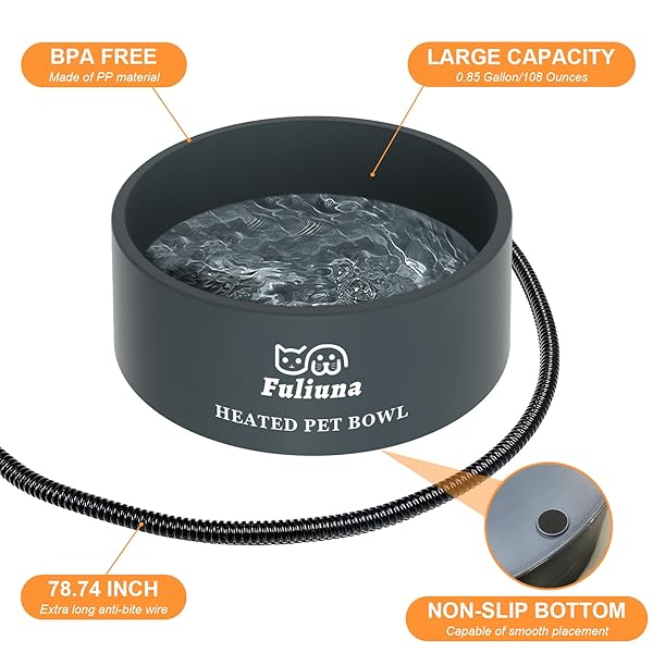 Fuliuna Large Heated Water Bowl for Pets Outdoor Chew Resistant Thermal Bowl Provides Drinkable Water in Winter for Dogs Cats Rabbits and More - Image 6