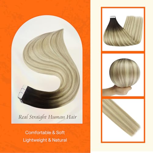 Full Shine 14 Inch Tape in Extensions Human Hair Color 2 Fading to 18 Ash Blonde Highlight 60 Invisible Remy 20PCS 50g for Party - Image 4