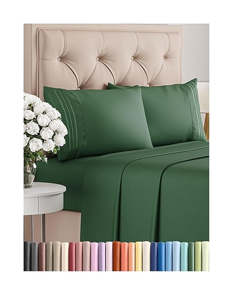 Full Size 4 Piece Cooling Sheet Set Soft Breathable Hotel Luxury Bedding Deep Pockets Easy Fit Wrinkle Free Emerald Green