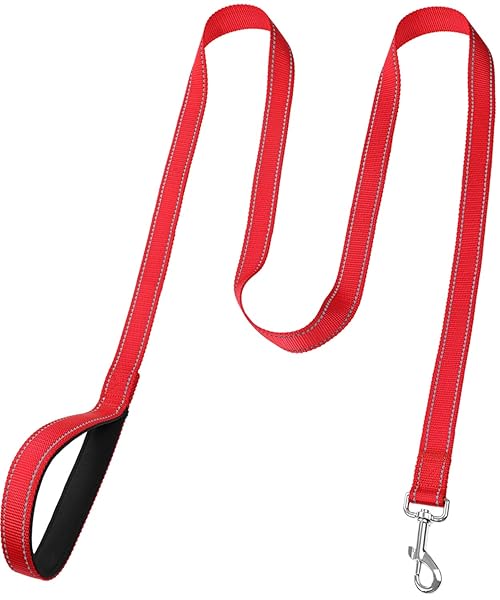 FunTags 6FT Reflective Dog Leash with Padded Handle for Large and Medium Dogs Red Training Walking Lead 1 Inch Wide - Image 3