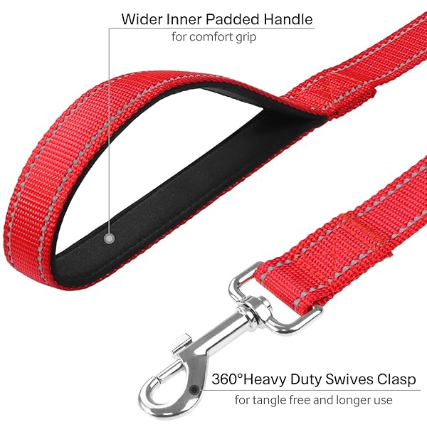 FunTags 6FT Reflective Dog Leash with Padded Handle for Large and Medium Dogs Red Training Walking Lead 1 Inch Wide - Image 4