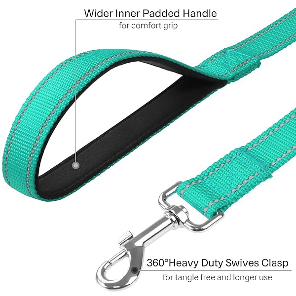 FunTags 6FT Reflective Dog Leash with Soft Padded Handle for Training and Walking in Turquoise for Large and Medium Dogs - Image 4