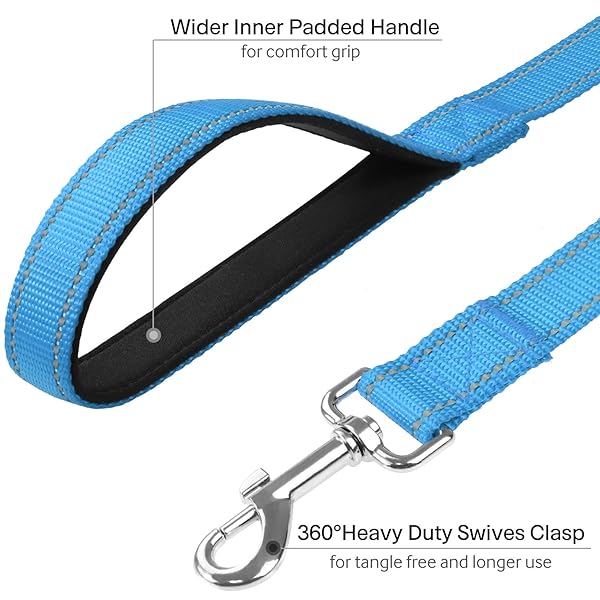 FunTags 6FT Reflective Dog Leash with Padded Handle for Training and Walking Small and Medium Dogs Sky Blue - Image 4