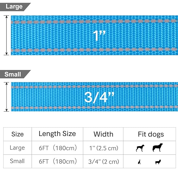 FunTags 6FT Reflective Dog Leash with Padded Handle for Training and Walking Small and Medium Dogs Sky Blue - Image 5