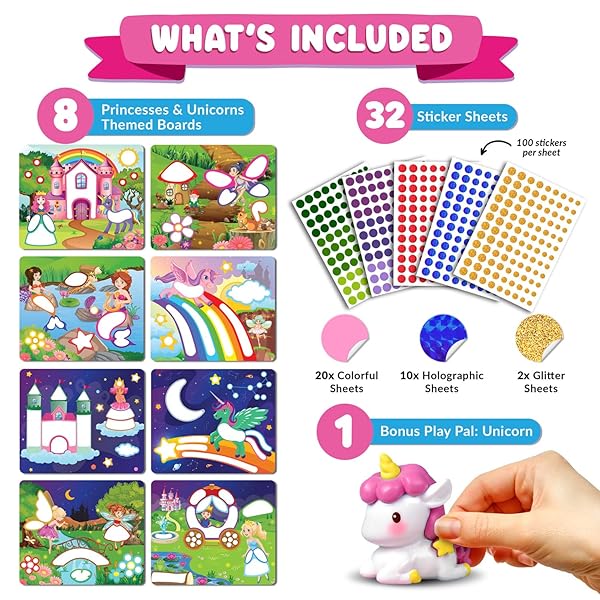 Funcils Dot Art Activity Unicorn and Princess Sticker Kit Toddler Art Supplies Birthday Gifts for Kids Ages 3 to 7 Travel Toys - Image 4