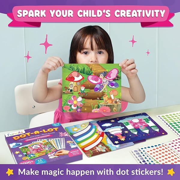 Funcils Dot Art Activity Unicorn and Princess Sticker Kit Toddler Art Supplies Birthday Gifts for Kids Ages 3 to 7 Travel Toys - Image 8