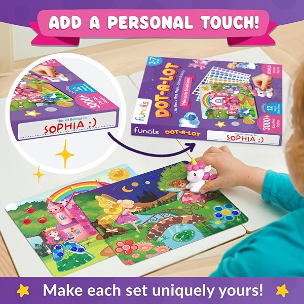 Funcils Dot Art Activity Unicorn and Princess Sticker Kit Toddler Art Supplies Birthday Gifts for Kids Ages 3 to 7 Travel Toys - Image 10