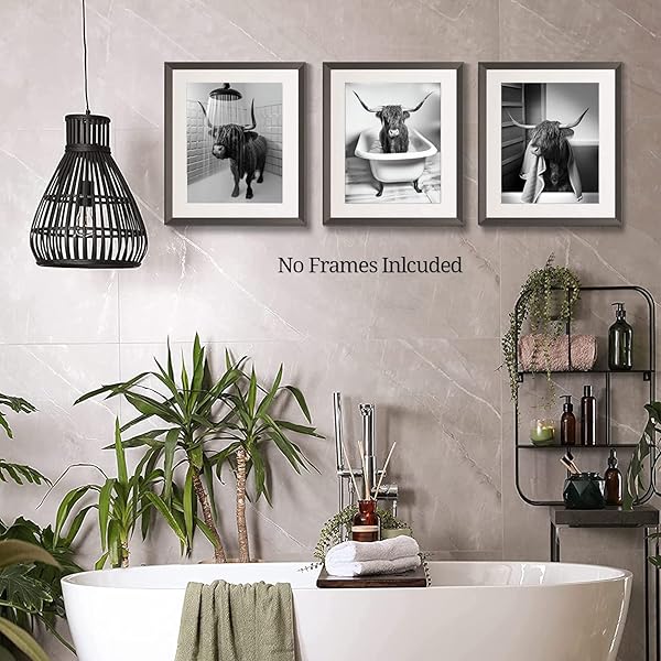 Funny Highland Cow Bathroom Wall Art Prints Vintage Black and White Rustic Style Cute Canvas Art for Farmhouse Bathroom Decor 4-Set - Image 6