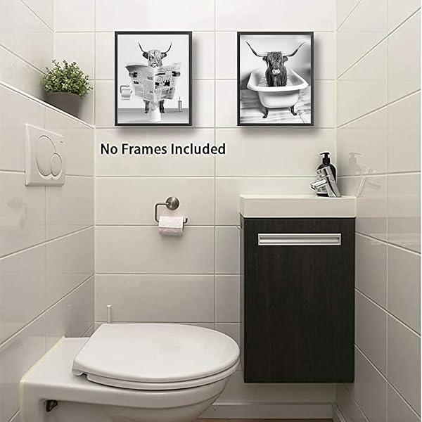 Funny Highland Cow Bathroom Wall Art Prints Vintage Black and White Rustic Style Cute Canvas Art for Farmhouse Bathroom Decor 4-Set - Image 7