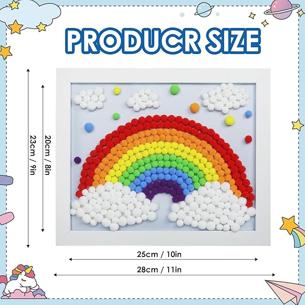 Funto Rainbow Painting Art Kit with 1100 Pom Poms Canvas and Sturdy Frame for Kids Home Decor and Artistic Crafts - Image 5