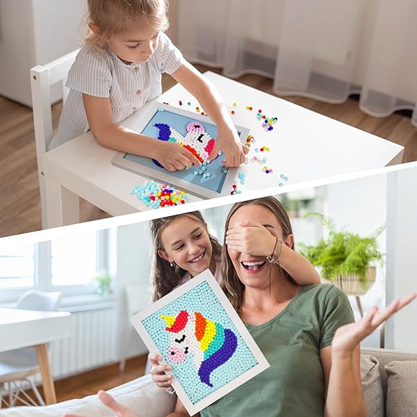 Funto Unicorn Pom Pom Painting Art Kit with 1100 Pom Poms Canvas and Frame for Kids Home Decor and Crafts - Image 8