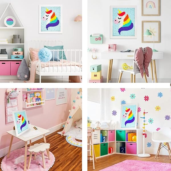 Funto Unicorn Pom Pom Painting Art Kit with 1100 Pom Poms Canvas and Frame for Kids Home Decor and Crafts - Image 9