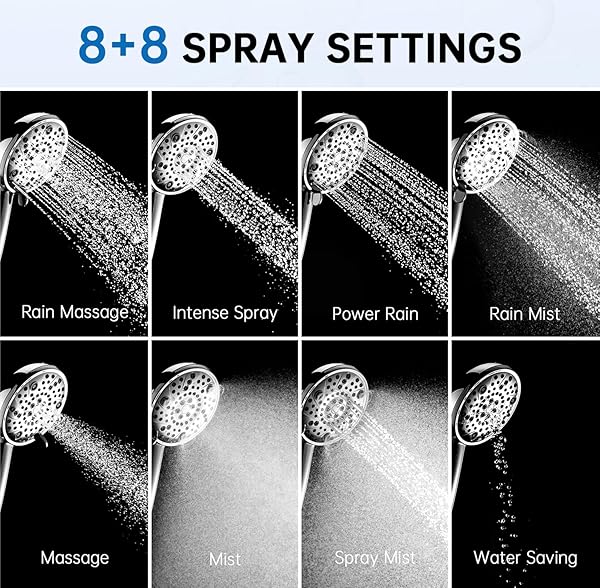 G-Promise 8 Settings Fixed Shower Head with Handheld Combo High Output Filter Reduces Chlorine Fluoride Includes 1 Cartridge Replacement Chrome - Image 6