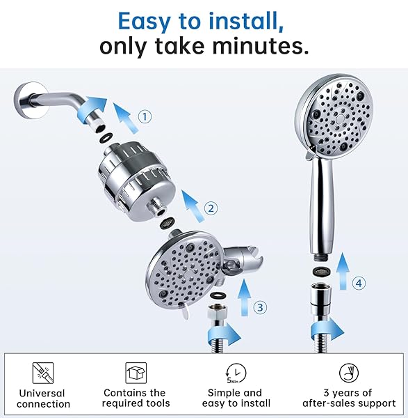G-Promise 8 Settings Fixed Shower Head with Handheld Combo High Output Filter Reduces Chlorine Fluoride Includes 1 Cartridge Replacement Chrome - Image 9