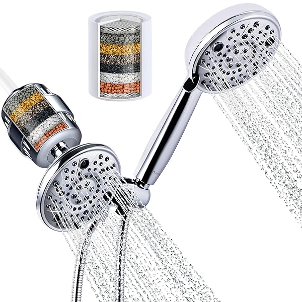 G-Promise 8 Settings Fixed Shower Head with Handheld Combo High Output Filter Reduces Chlorine Fluoride Includes 1 Cartridge Replacement Chrome - Image 2