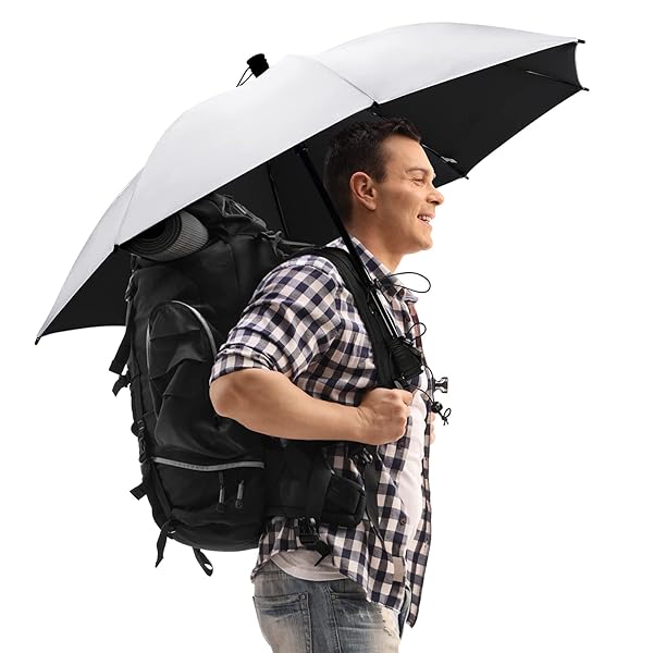 G4Free 46 Inch Large Hiking Umbrella Ultralight UV Silver Reflective Full Size Trekking Backpacking Umbrella Silver Black