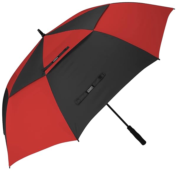 G4Free 54 Inch Automatic Open Golf Umbrella Extra Large Windproof Waterproof Double Canopy Black Red