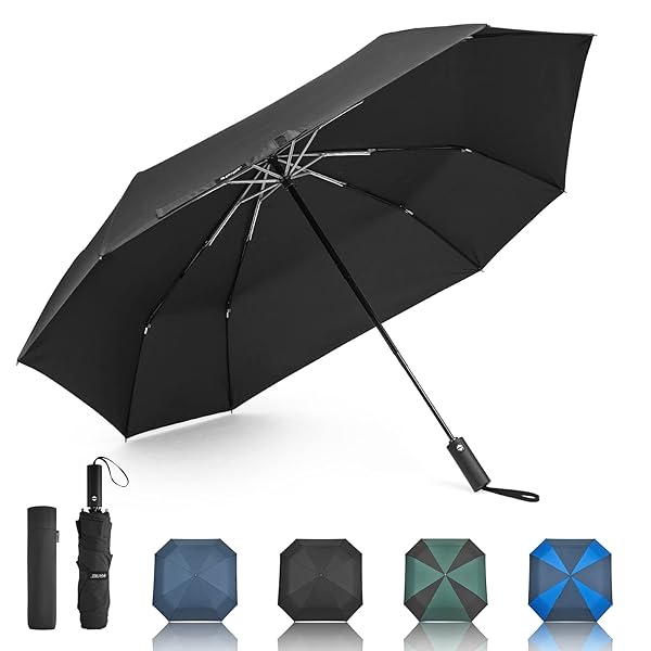 G4Free 54 Inch Large Golf Umbrella, Automatic Square 3 Folding Windproof Compact Travel Rain Umbrella(Black)