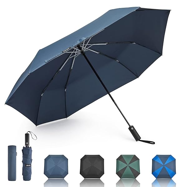 G4Free 54 Inch Large Golf Umbrella, Automatic Square 3 Folding Windproof Compact Travel Rain Umbrella(Navy Blue)