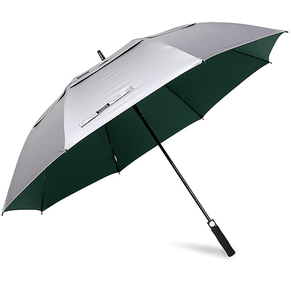 G4Free 68 Inch UV Protection Golf Umbrella Auto Open Vented Double Canopy Oversize Windproof Sun Rain Umbrella Silver Green