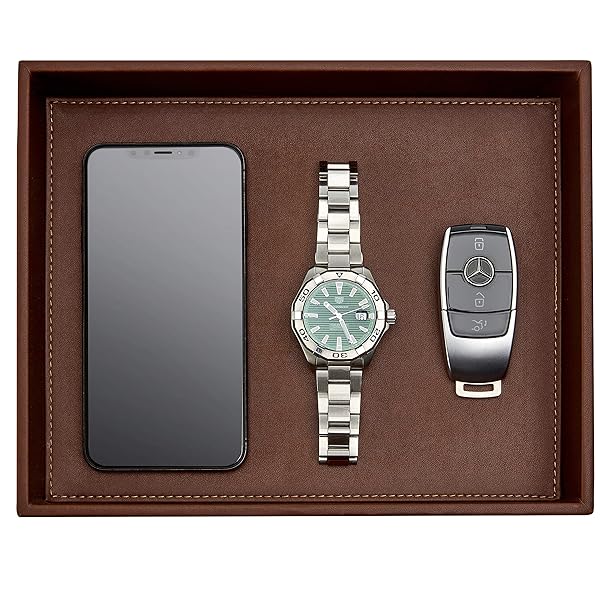 Gallaway Leather Valet Tray for Men - Stylish Nightstand Organizer for Wallets, Keys & More (Dark Brown)