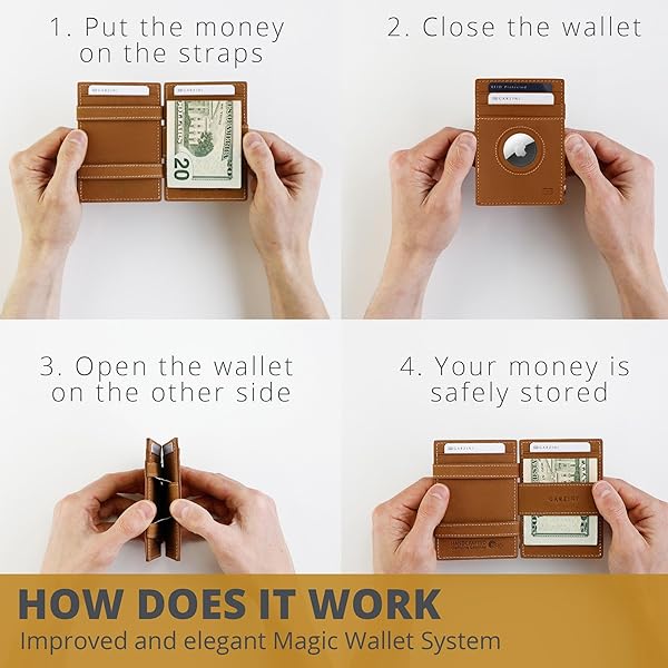 Garzini Magic AirTag Wallet for Men Minimalist RFID Leather Wallet Holds 10 Cards Brushed Brown - Image 4