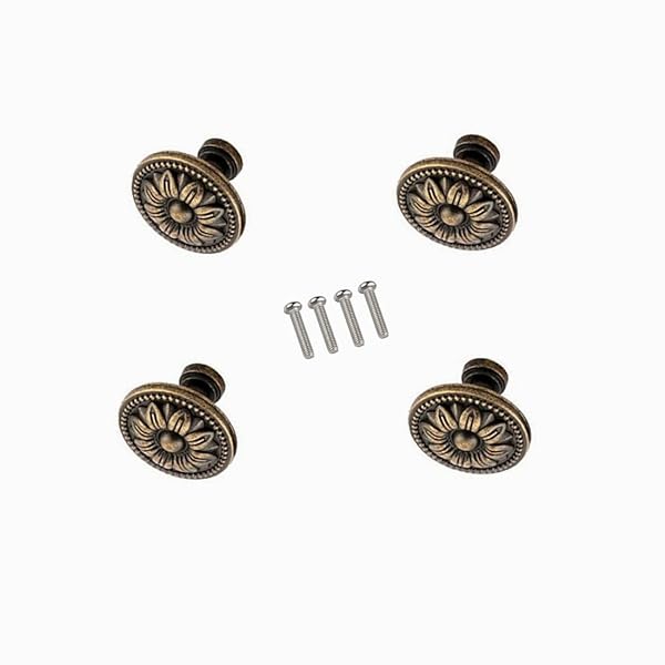 GDQLCNXB Metal Flower Pull Handles - Bronze Cabinet Drawer Knobs (Pack of 4) for Stylish Home Decor