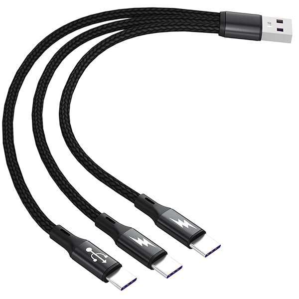 GELRHONR USB C Splitter Cable: 3-in-1 Fast Charge Nylon Braided Cord for Mobile & Android - 0.65FT Length - Image 3