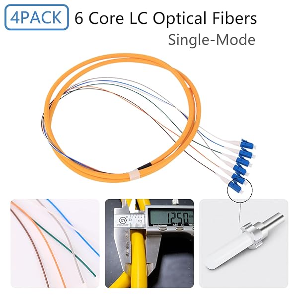 GESD 4Pcs 1.5 Meter LC Cable SingleMode 9/125 Fiber Pigtail Color-Coded Patch Cord with Ceramic Ferrule for Fusion Splicing - Image 5