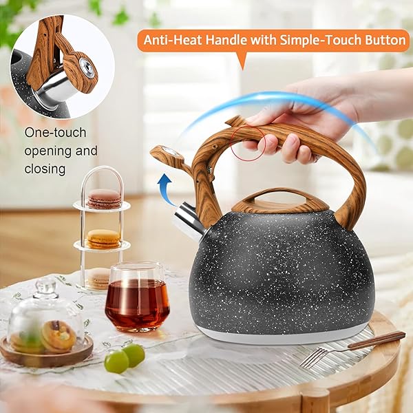 GGC Tea Kettle Loud Whistling 3.1 Quart Heavy Stainless Steel Starry Black with Wood Handle for Boiling Water Coffee or Milk - Image 7