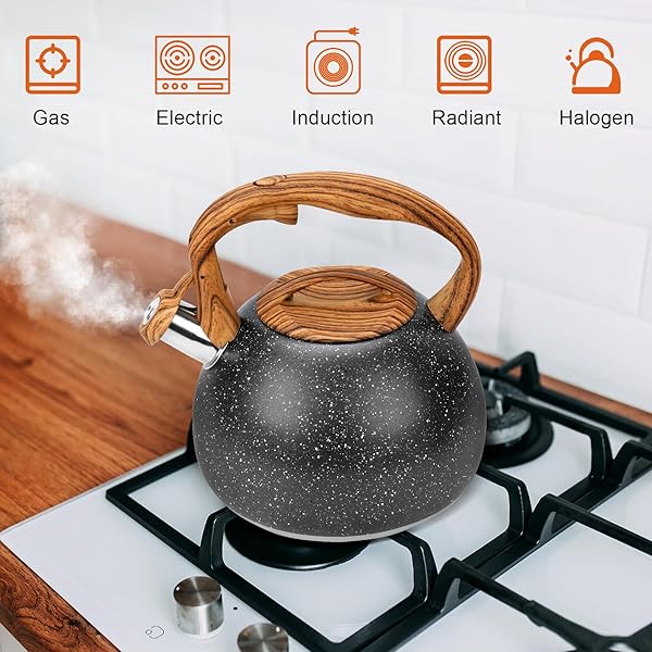 GGC Tea Kettle Loud Whistling 3.1 Quart Heavy Stainless Steel Starry Black with Wood Handle for Boiling Water Coffee or Milk - Image 8