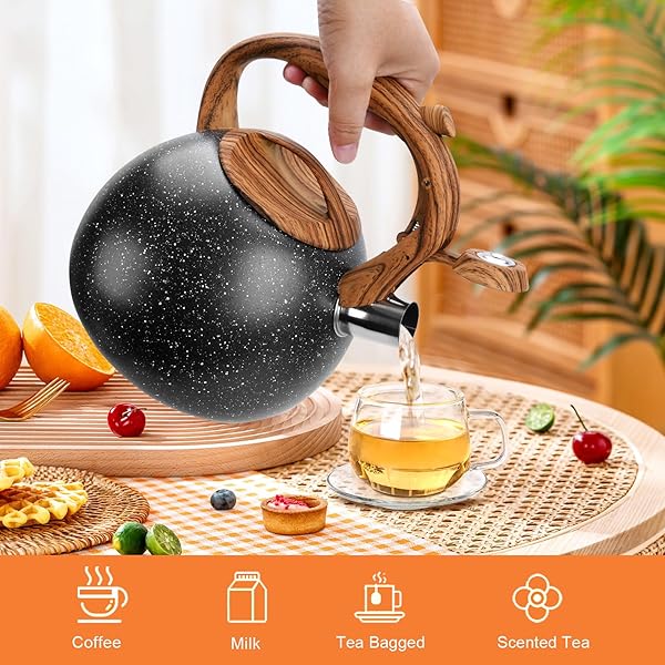 GGC Tea Kettle Loud Whistling 3.1 Quart Heavy Stainless Steel Starry Black with Wood Handle for Boiling Water Coffee or Milk - Image 9