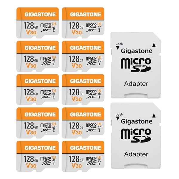 Gigastone 128GB Micro SD Card 10 Pack for 4K Video Pro Surveillance Security Action Camera Drone 95MBs UHS-I V30 Class 10