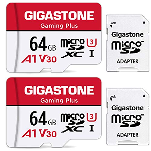 GIGASTONE 64GB Micro SD Card 2-Pack for Nintendo Switch Smartphone Fire Tablet 4K UHD Video Recording UHS-I U3 C10 A1 V30 90MBs with Adapter