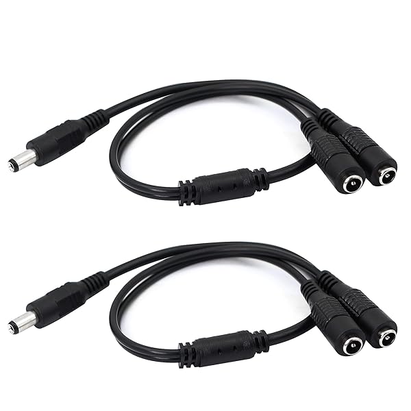 GINTOOYUN DC Y Splitter Cable 1 Male to 2 Female 5.5mm x 2.1mm Power Extension Adapter for CCTV Cameras Routers DVR 2PCS