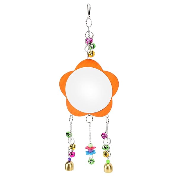 GLOGLOW Bird Mirror Toy Hanging Parrot Mirror with Colored Bells Interactive Toy for Chicks Hens Cockatiel Parakeets Canaries Budgie