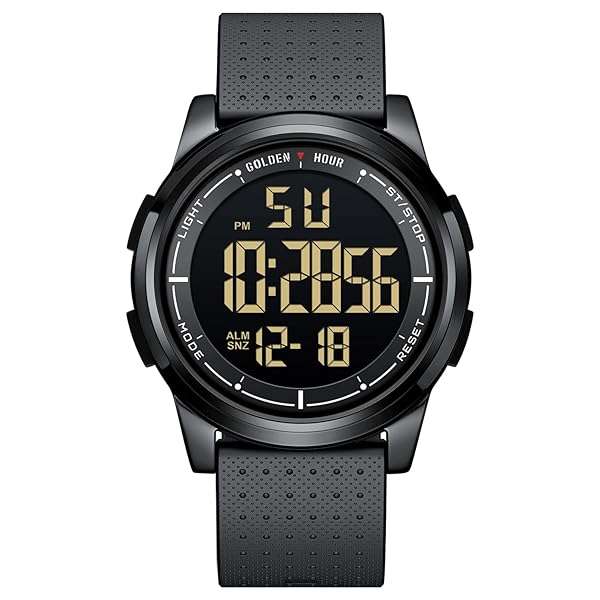GOLDEN HOUR Ultra-Thin Minimalist Sports Waterproof Digital Watches Men with Wide-Angle Display Rubber Strap Alloy Steel Case Wrist Watch for Men Women in Black