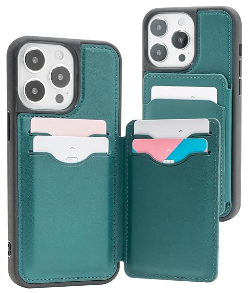 GOOSPERY Balance Fit 5 Card Case for iPhone 15 Pro Max Ultra Slim Shockproof Wallet Dark Green with Magnetic Closure Full Cover