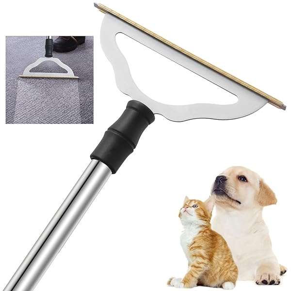GOSEDER Carpet Rake for Pet Hair Removal Long Handle Reusable Dog Cat Fur Brush Lint Remover for Carpets Rugs Mats Couch Furniture