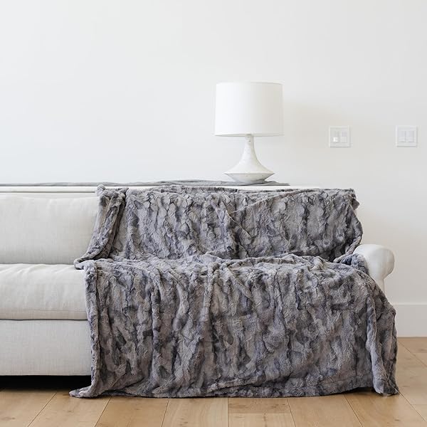 "GRACED SOFT LUXURIES Oversized Faux Fur Throw Blanket - Cozy, Elegant Living Room Decor (XL 60"x80", Marbled Gray)"